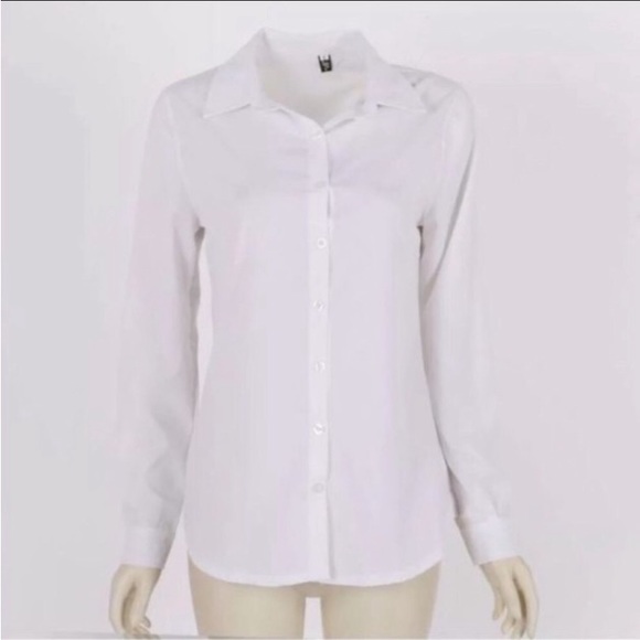 White Long Sleeve Front Button Top